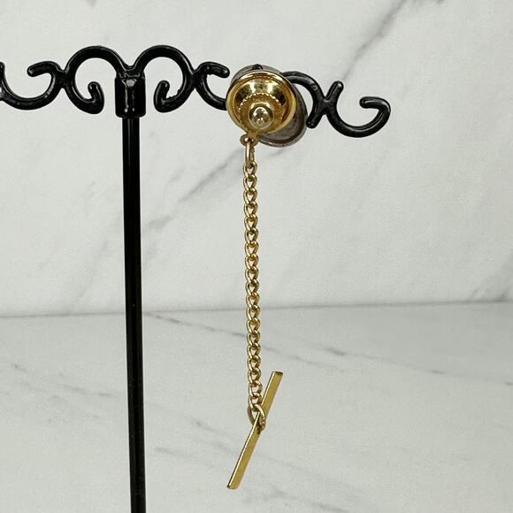 Vintage Sterling Silver Oval Lapel Tie Tack Pin - Picture 8 of 11